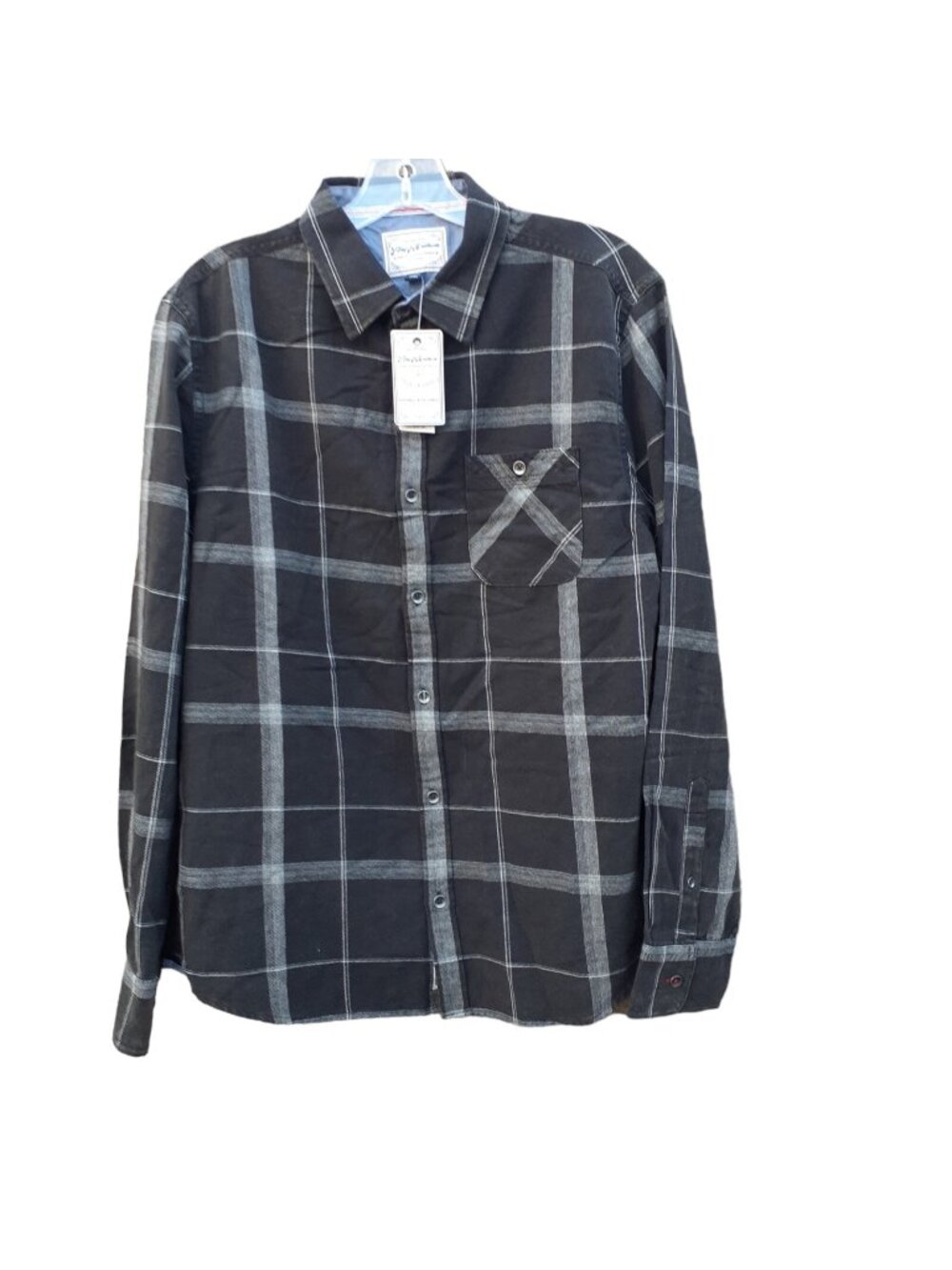 Flag And Anthem Mens Button Front Heavy Cotton Black White M Plaid Shacket